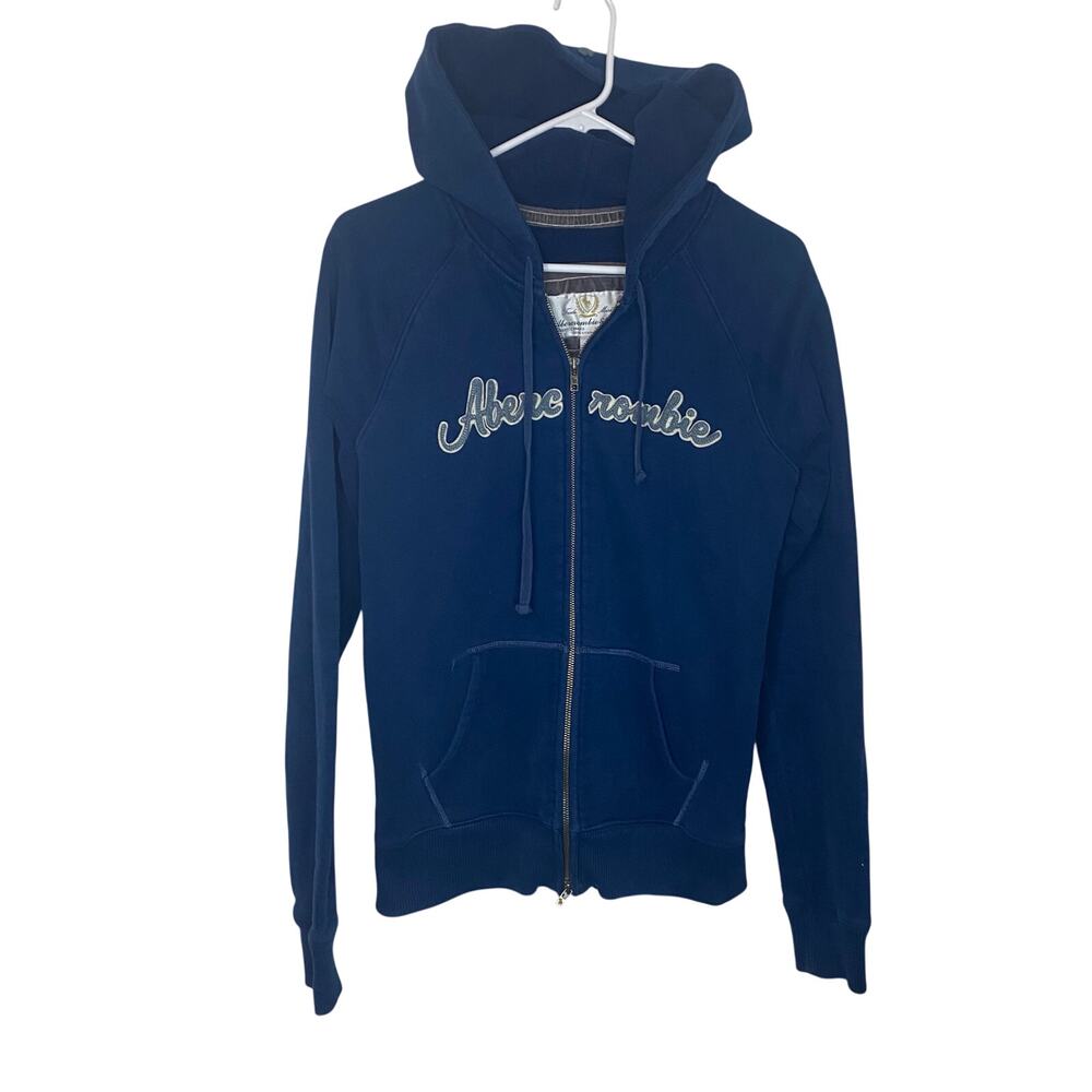 Vintage Y2K Abercrombie & Fitch Navy Full Zip Hoodie Applique Logo Sweatshirt